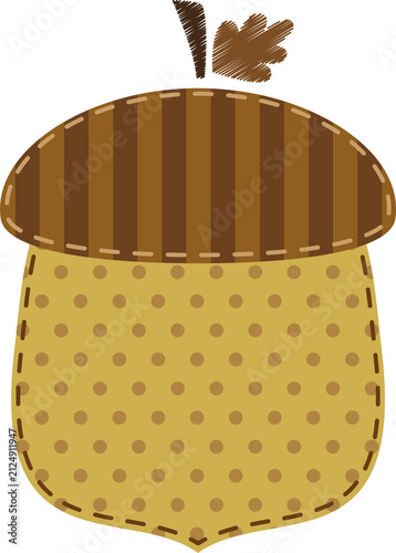 Autumn Acorn Clipart with Patchwork Patterns, Cute Fall Woodland Nuts, Rustic Fabric Style Illustration Isolated