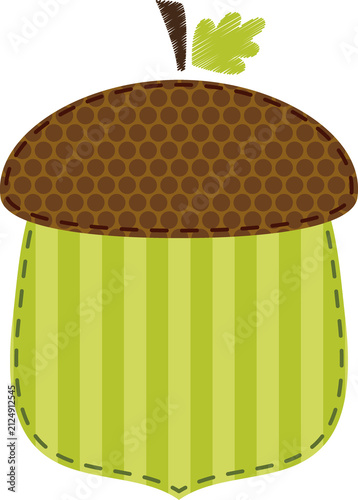 Autumn Acorn Clipart with Patchwork Patterns, Cute Fall Woodland Nuts, Rustic Fabric Style Illustration Isolated