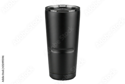 Black insulated tumbler with clear lid for hot or cold drinks