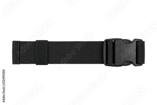 Black nylon strap with plastic side release buckle isolated on black