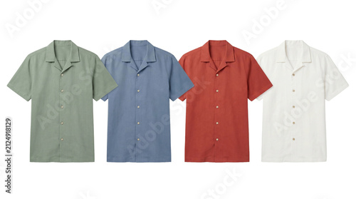 Collection of casual short sleeve button up shirts in various colors high quality 4K PNG image high quality 4K PNG image in white background