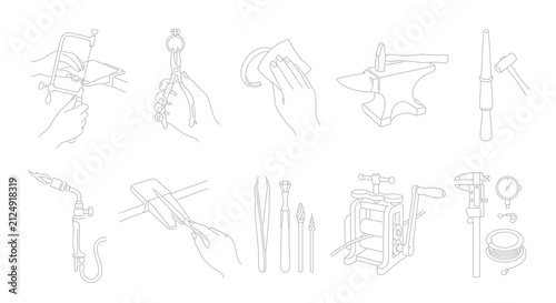 Obraz na płótnie Jewelry Making Tools Set, Goldsmith Craftsmanship Equipment, Artisan Workshop Su