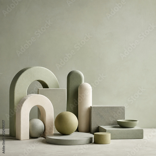 Foto Soft clay geometric shape arrangement with soft asymmetric layout