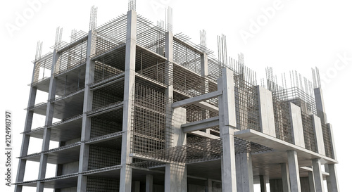 Structural concrete frame of a modern building under construction high quality 4K PNG image in high quality 4K PNG image in white background