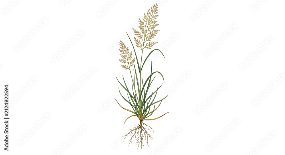 Fototapeta premium Botanical illustration of a full plant with roots and leaves, showcasing its natural beauty.