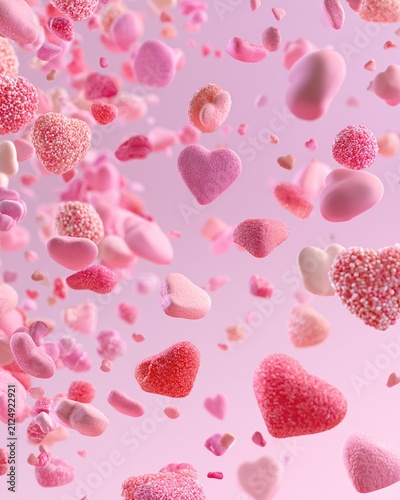 Floating pink sweets with heart shapes