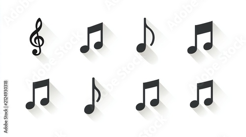Music Notes Icons Set with Shadows