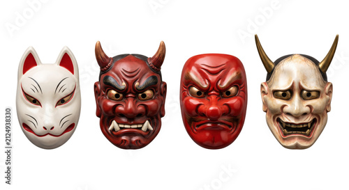 Fotografie Traditional Japanese folklore demon and spirit masks set