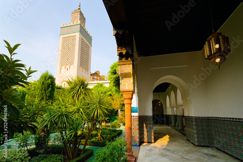 Oriental garden of he Great Mosque in Paris city