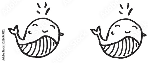 Canvastavla Cute Happy Whale Doodle Cartoon Illustration, Black Line Drawing for Kids Sticke