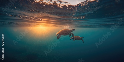 Swimming Sea Turtles Underw...