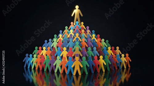 Veterans day group of colorful human silhouettes forming a pyramid on black background with teamwork community diversity structure colorful leadership humanity