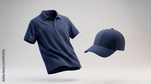 Floating Blue Polo Shirt with Matching Cap Mockup for Branding Presentation
