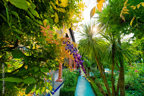 Oriental garden of he Great Mosque in Paris city