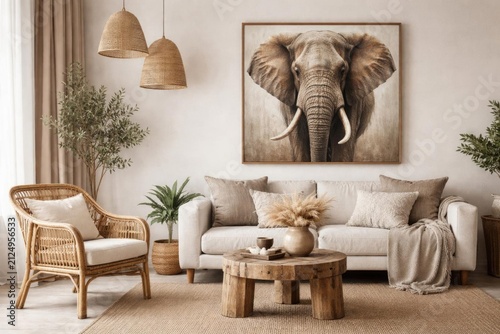 Cozy Living Room with Eleph...