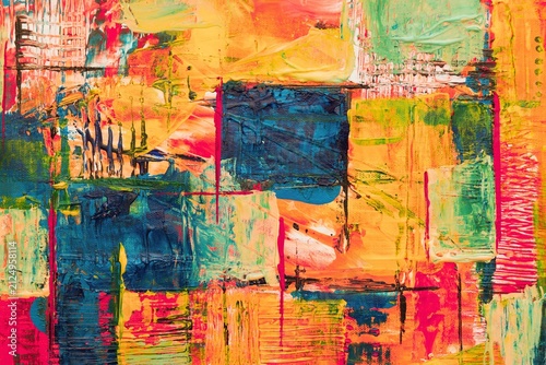 Obraz na plátně Vibrant Geometric Abstract Painting with Bold Blocks of Color