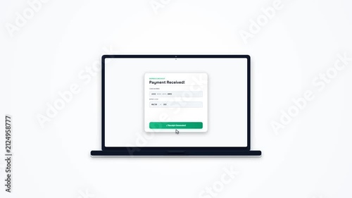 Online Checkout Payment Form Processing and Successful Receipt Generation Animation on Laptop
