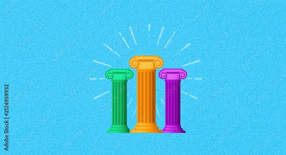 Fototapeta premium Colorful Decorative Columns Illustration - Bright Blue Background, Playful Design