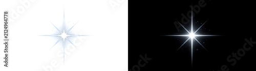 Icy white star light sparkle bursting with radiant eight point rays and a soft glowing halo for celestial design projects in PNG, Transparent and Black Background Versions