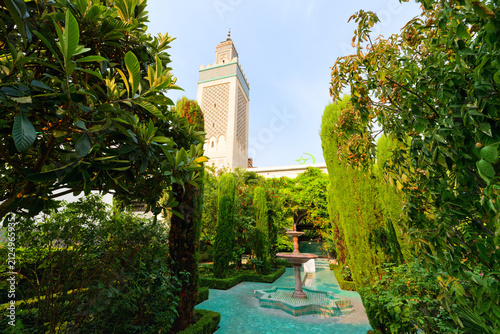 Oriental garden of he Great Mosque in Paris city