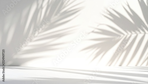 Sunlit wall displays airy shadows of foliage, creating soft contrast in a bright, modern space
