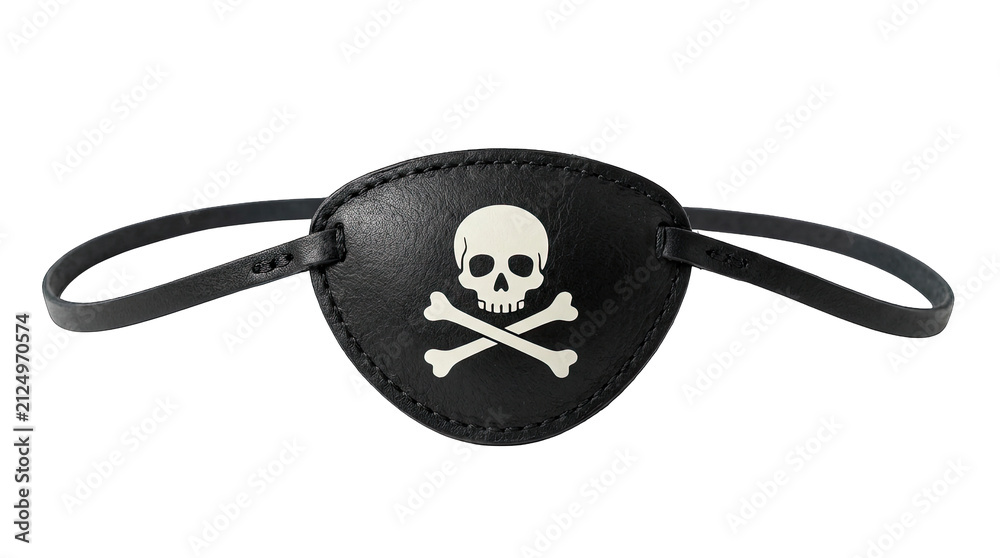 Naklejka premium Black pirate eye patch with white skull and crossbones design for halloween costume isolated on transparent background