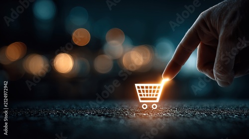 Digital Shopping Cart Touchscreen Interaction at Night.