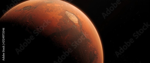 Mars Planet Surface in Space with Red Rock Texture and Dark Background