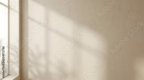 Textured beige wall surface featuring soft morning light shadows cast from a window frame during golden hour on transparent background