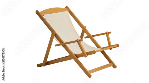 Foto Natural wood and canvas deck chair folded for storage, isolated on transparent b