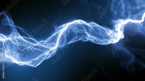 Electric blue plasma arc across a dark background.