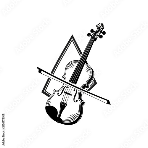 Canvastavla Classical Violin and Bow Graphic with Geometric Background