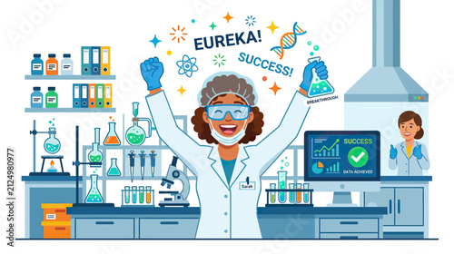 Scientist Celebrating Eureka Moment in Laboratory