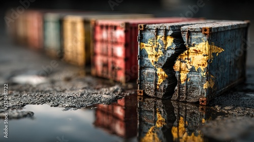 Colorful Vintage Bookshelf with Artistic Decor and Reflections.