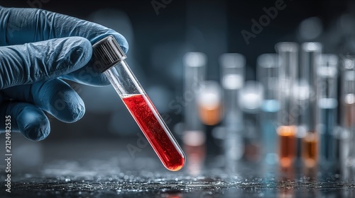 Laboratory Test Tube with Red Liquid in Scientific Environment.