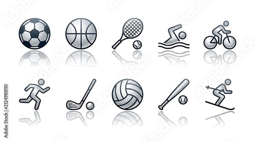 Collection of minimalist sports activity icons on white background.