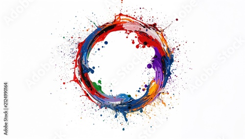Colorful Paint Splash Circle on White Background in Vibrant Hues