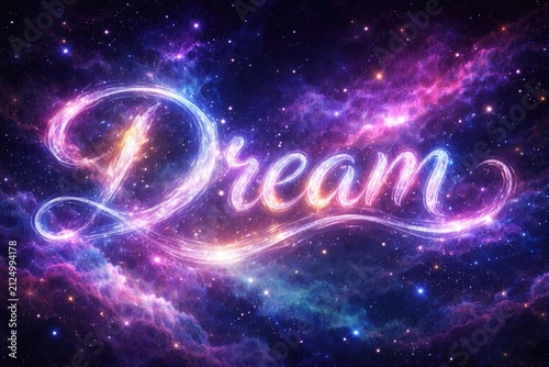 Glowing Dream Text in a Colorful Cosmic Background