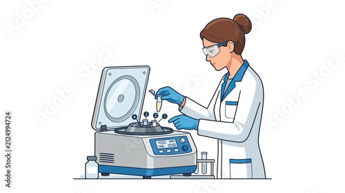 Scientist Operating Centrifuge Machine in Laboratory