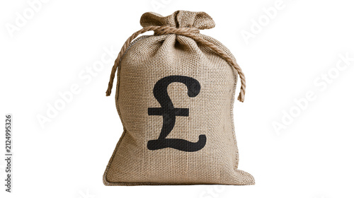 Canvastavla Burlap money bag with pound symbol, isolated on transparent background