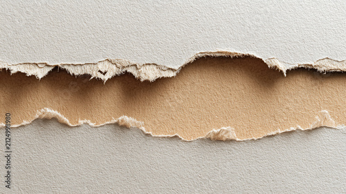 torn kraft paper revealing clean background underneath, rough ripped edges with realistic fibers, large copy space, ultra realistic texture