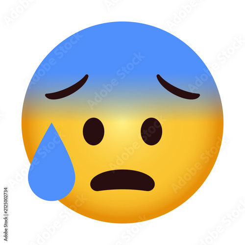 Anxious Sweat Face Emoji - Nervous Worried 3D Emoticon Vector Illustration - Yellow 3D anxious emoji with cold sweat drop showing worried nervous mood