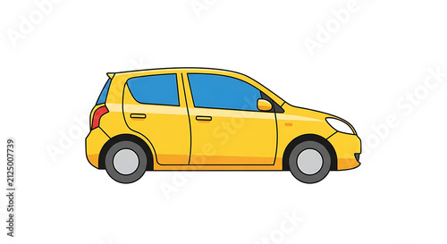 Cute cartoon yellow hatchback car, simple flat illustration for transportation or travel themes