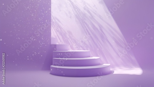 Spiral Steps Bathed in Soft Light with a Purple Background and Glittering Particles