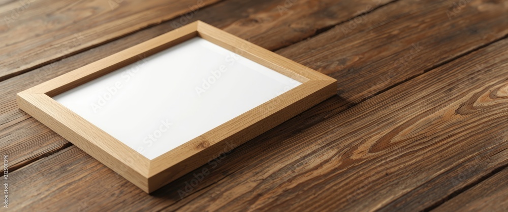 Fototapeta premium Wooden Picture Frame on Rustic Table with Blank Space for Artwork