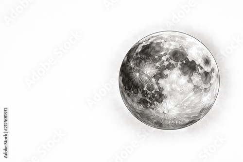 Detailed Moon Illustration Isolated on White Background with Soft Shadows
