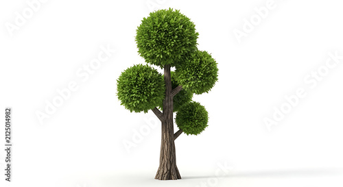 Stylized tree with spherical green foliage clumps, isolated on a white background