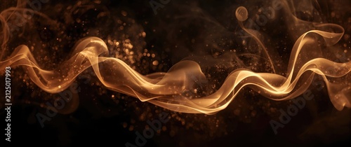 Golden Smoke Waves with Sparkles on a Dark Background