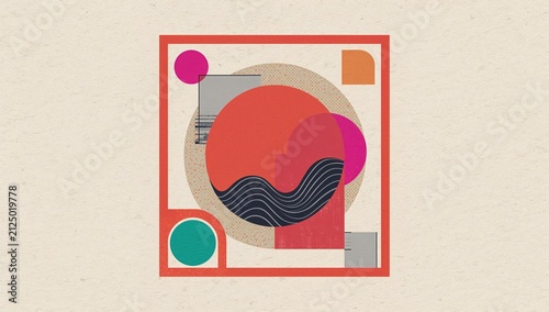 Abstract Geometric Composition with Bold Colors and Shapes on Light Background