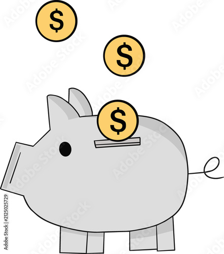Pink Piggy Bank with Dollar Sign and Coins, Money Savings and Investment Concept, Finance and Banking Vector Illustration